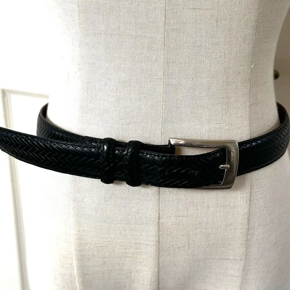 Torino  black leather calfskin brass buckle belt